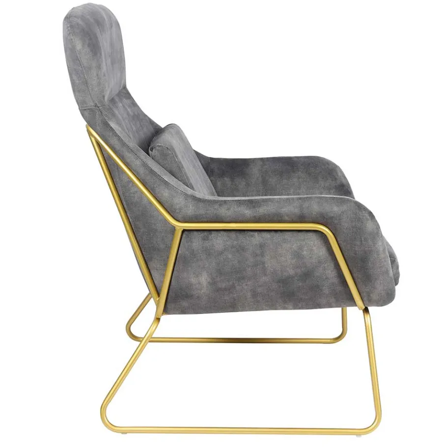 Best Wohnen Sessel in Grau Samtvelours & Messing Metall - Henrics