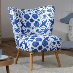 Wohnen Sessel in Weiß Blau mit Blumen und Vögeln - Intiatos