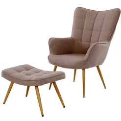 Outlet Wohnen Sessel mit Fußhocker in Beige - Trees (zweiteilig)