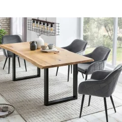 Outlet Wohnen Set Baumkantentisch & Samtstühle - Sylverta (fünfteilig)