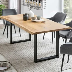Outlet Wohnen Set Baumkantentisch & Samtstühle - Sylverta (fünfteilig)