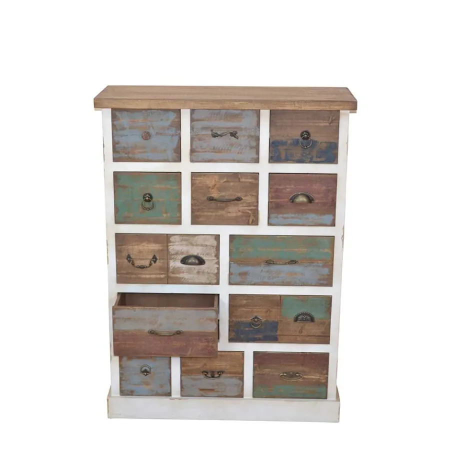 Discount Wohnen Shabby Design Kommode Leona in Weiß Bunt