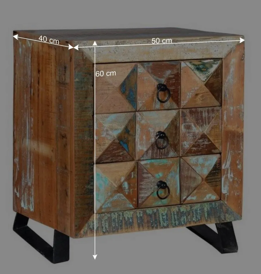 Hot Wohnen Shabby Design Nachtkommode aus Recyclingholz - Zeremonia