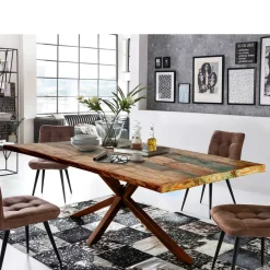 Wohnen Shabby Designtisch aus Recyclingholz Bunt - Montesa