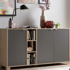 Best Wohnen Sideboard in Eiche Hell NB & Dunkelgrau - Dranico