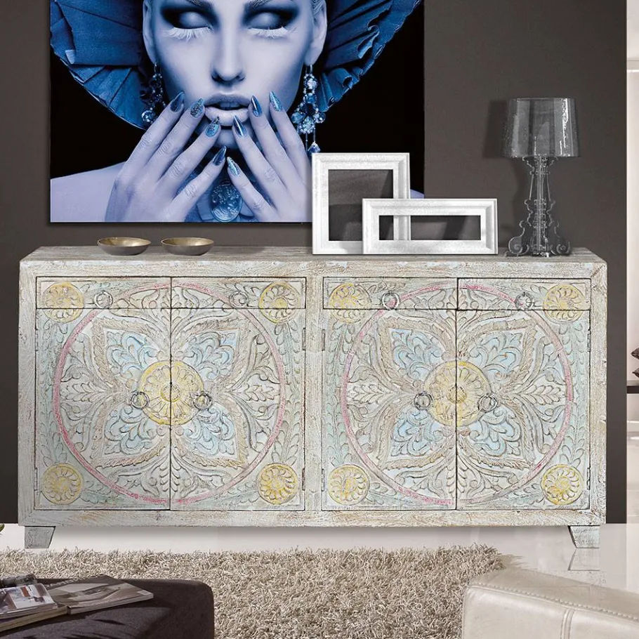 New Wohnen Sideboard in White Wash und Pastellfarben - Cranita