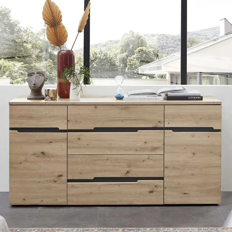Wohnen Sideboard in Wildeiche & Dunkelgrau - Kuetra