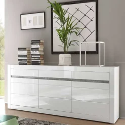 Online Wohnen Sideboard mit 3 gedämpften Türen Mextra in Weiß Hochglanz