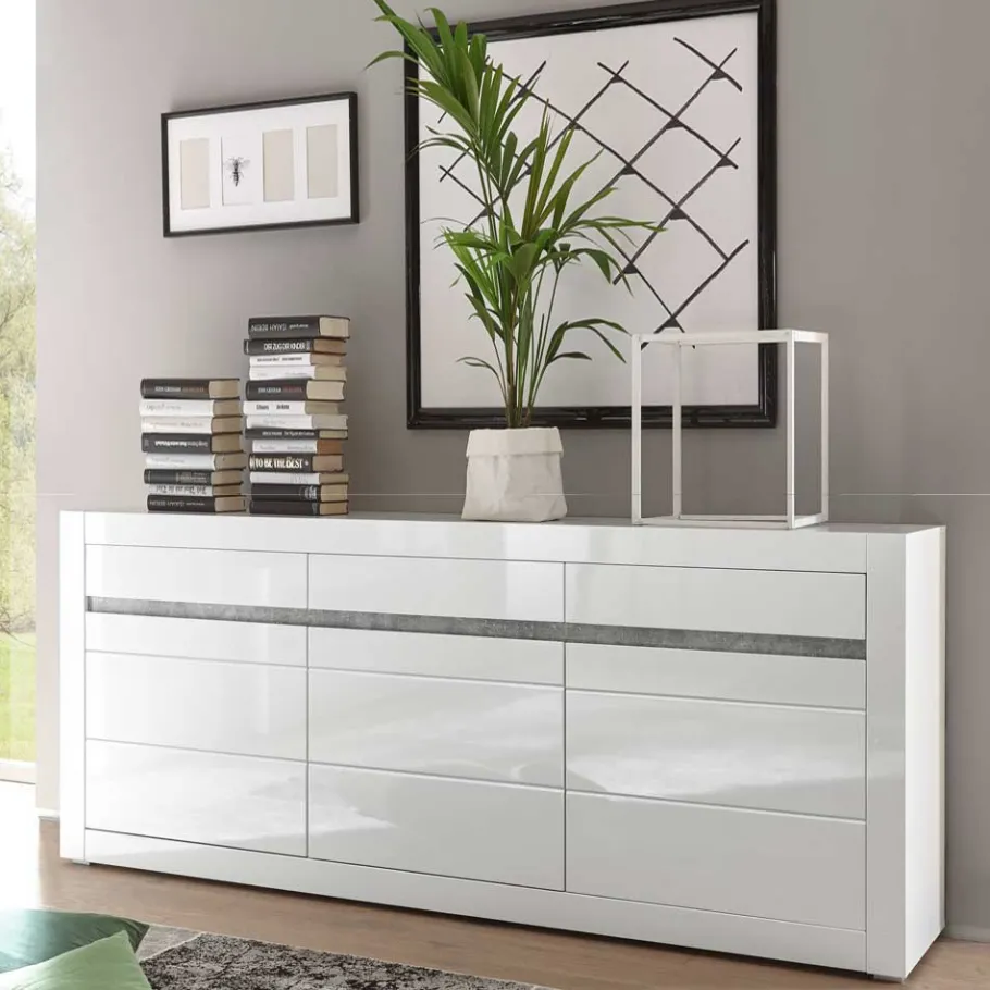 Online Wohnen Sideboard mit 3 gedämpften Türen Mextra in Weiß Hochglanz