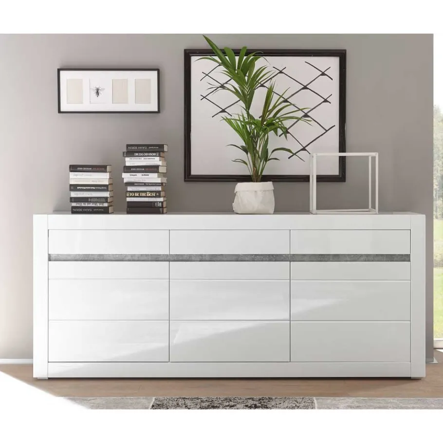 Online Wohnen Sideboard mit 3 gedämpften Türen Mextra in Weiß Hochglanz