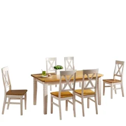 Best Wohnen Sitzgruppe Lugon in Weiß Laugenfarben lackiert (siebenteilig)
