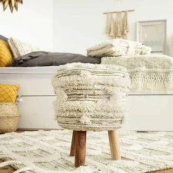 Outlet Wohnen Sitzhocker in Creme mit Khaki - Clarina