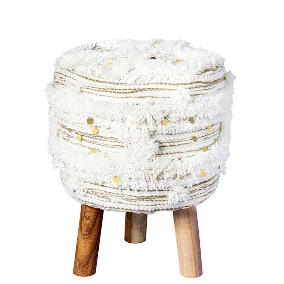 Outlet Wohnen Sitzhocker in Creme mit Khaki - Clarina