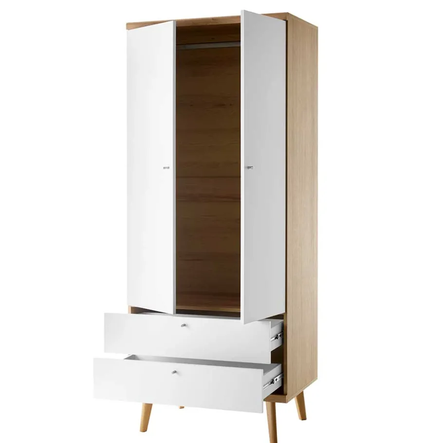 Wohnen Skandi Kleiderschrank in Weiß & Eiche - Cablos