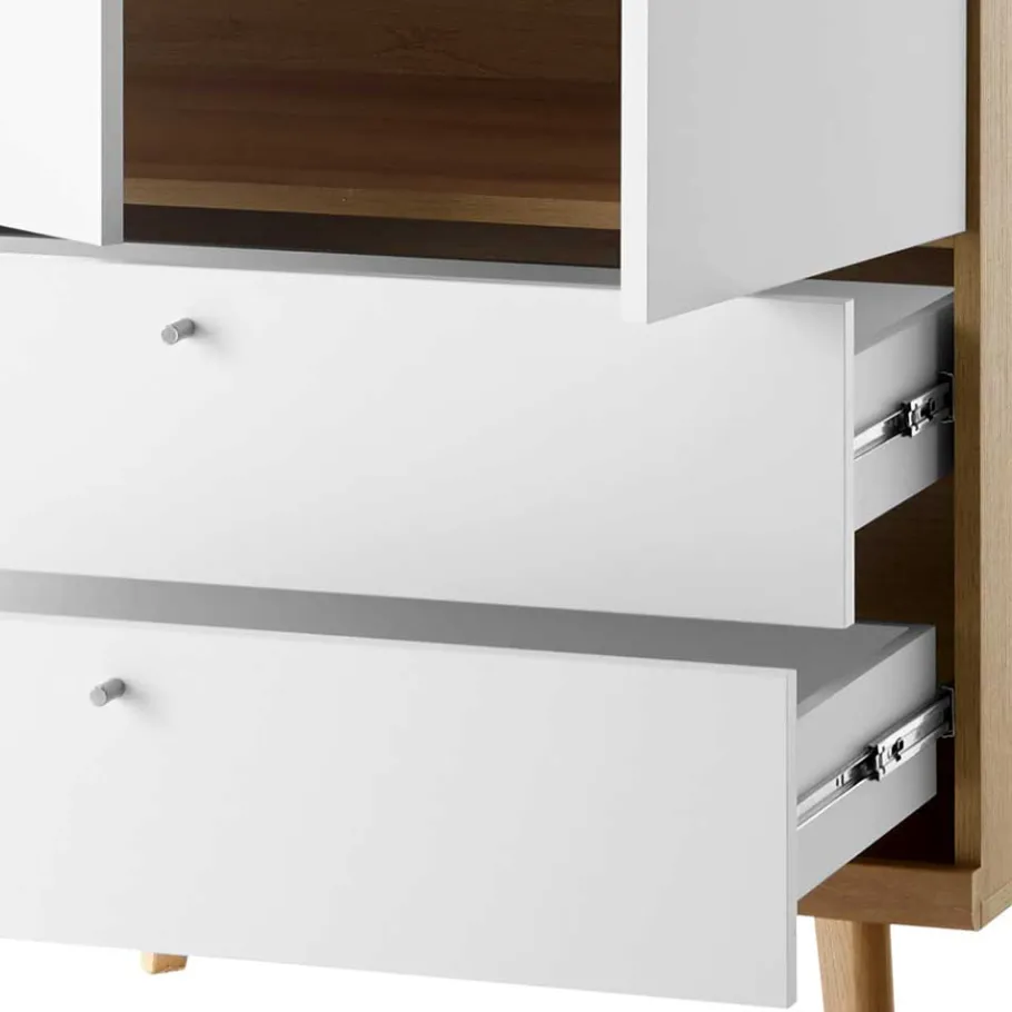 Wohnen Skandi Kleiderschrank in Weiß & Eiche - Cablos