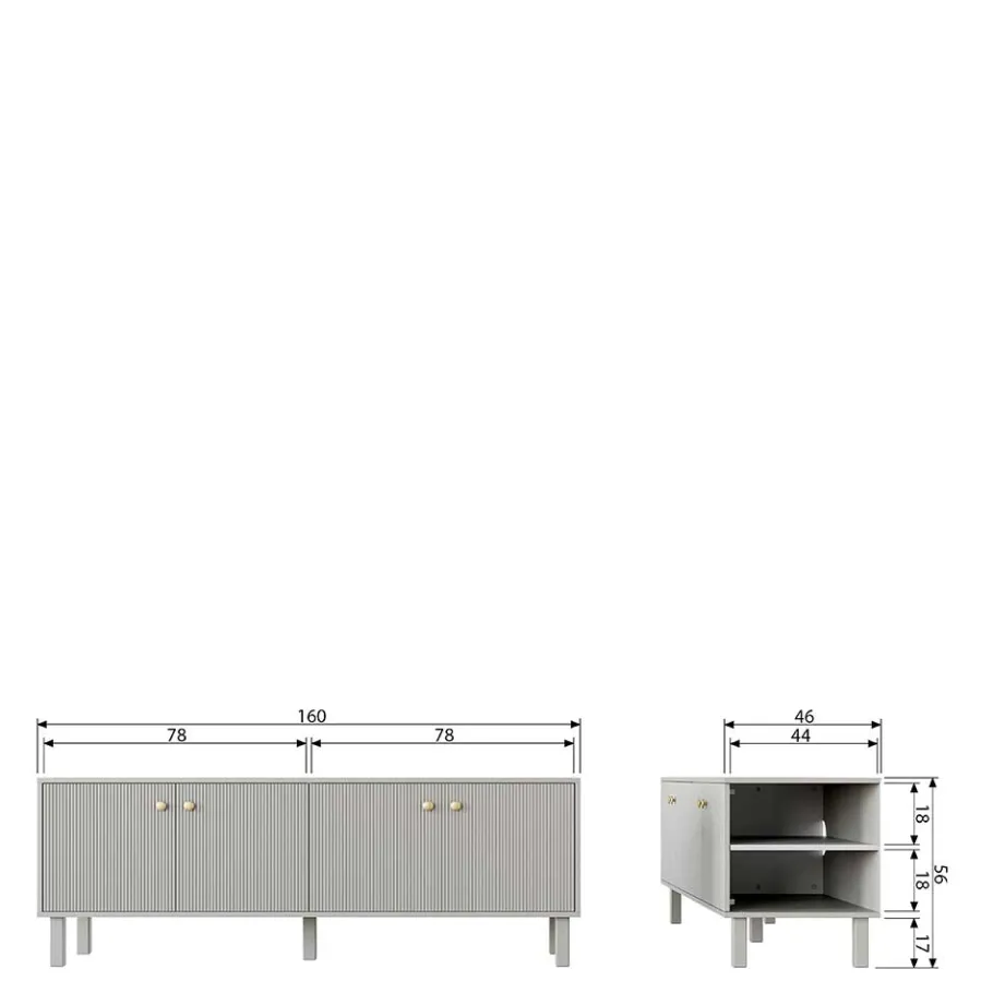 Wohnen Skandi Lowboard 4-türig in Grau - Huvina