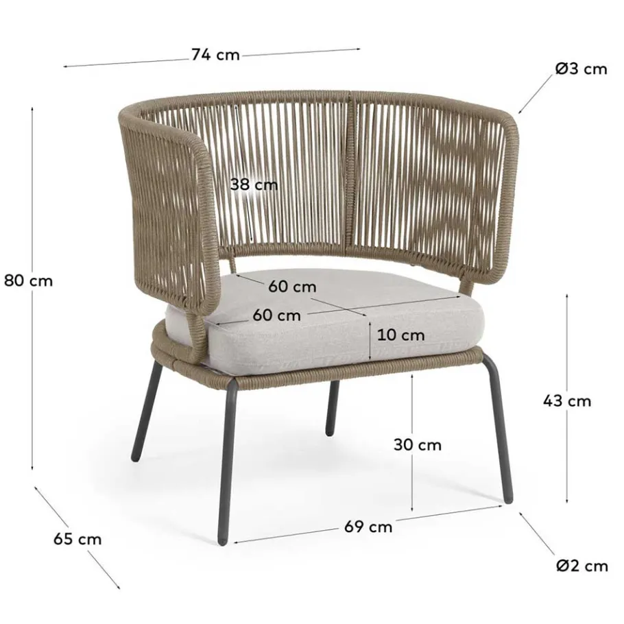 Discount Wohnen Skandi Sessel aus Geflecht Kordel in Beige - Suvacol (2er Set)