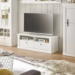 Discount Wohnen Skandi TV Board in weißer Holzoptik Pinie - Liancos
