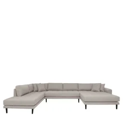 Online Wohnen Skandi U-Form Couch in Beigegrau Stoffbezug - Gorgona