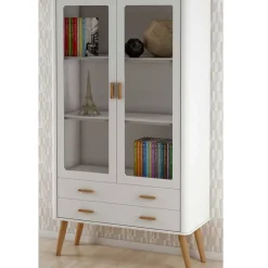 Sale Wohnen Skandi Vitrine in Weiß und Eiche Natur - Yarisis