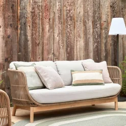 Discount Wohnen Sofa aus Kordel Geflecht & Holz mit Polster - Calivias