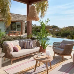 Discount Wohnen Sofa aus Kordel Geflecht & Holz mit Polster - Calivias