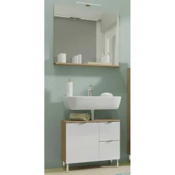 Sale Wohnen Spiegel & Beckenschrank in Weiß Glanz - Narilos (zweiteilig)