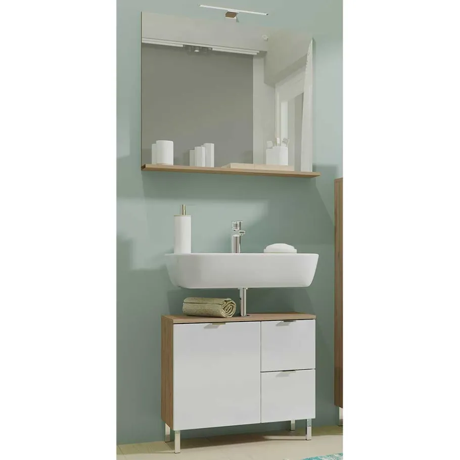 Sale Wohnen Spiegel & Beckenschrank in Weiß Glanz - Narilos (zweiteilig)