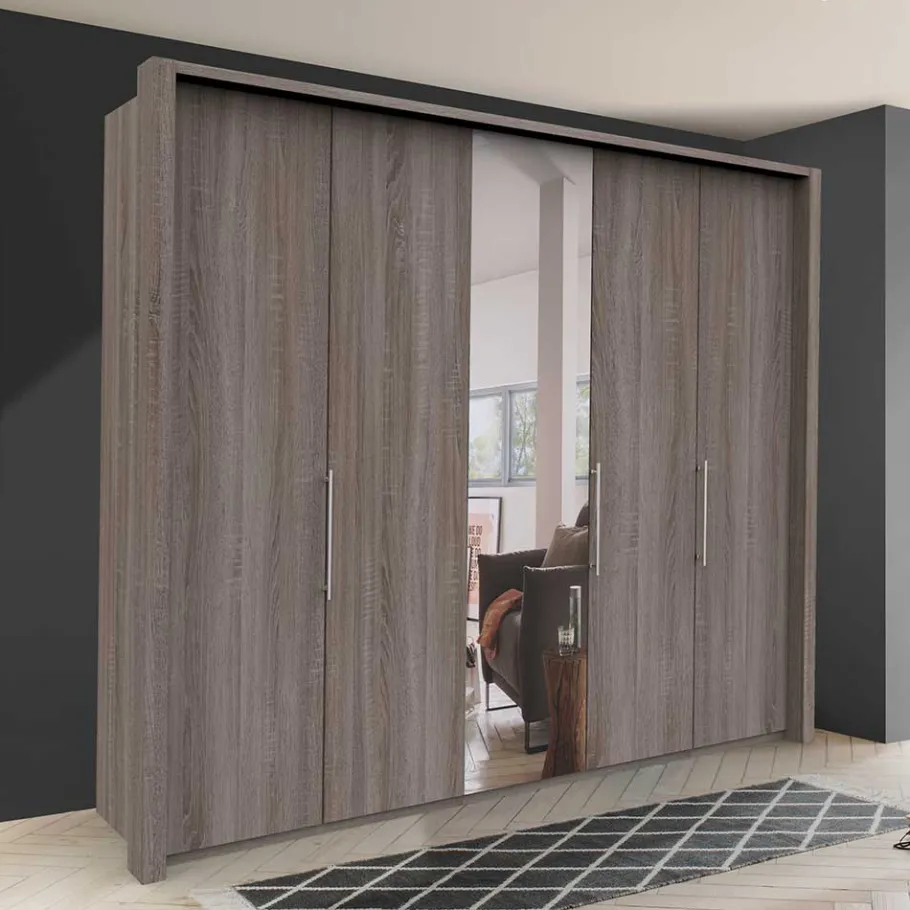 Discount Wohnen Spiegel Kleiderschrank in Holz-Nachbildung - Crenba