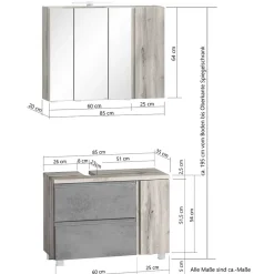 Best Wohnen Spiegelschrank 4-türig & Unterbeckenschrank - Mia (zweiteilig)