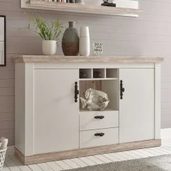 New Wohnen Stauraum Sideboard im Scandi Landhaus Stil Nedita in Weiß