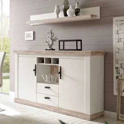New Wohnen Stauraum Sideboard im Scandi Landhaus Stil Nedita in Weiß