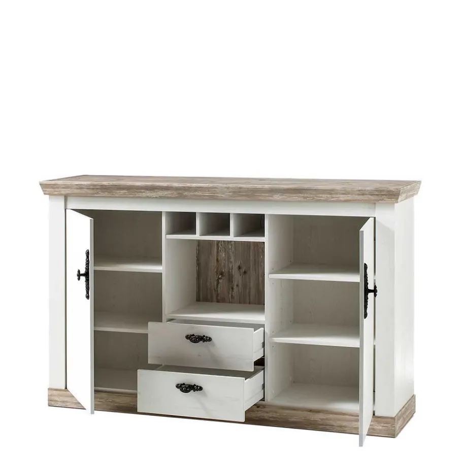 New Wohnen Stauraum Sideboard im Scandi Landhaus Stil Nedita in Weiß
