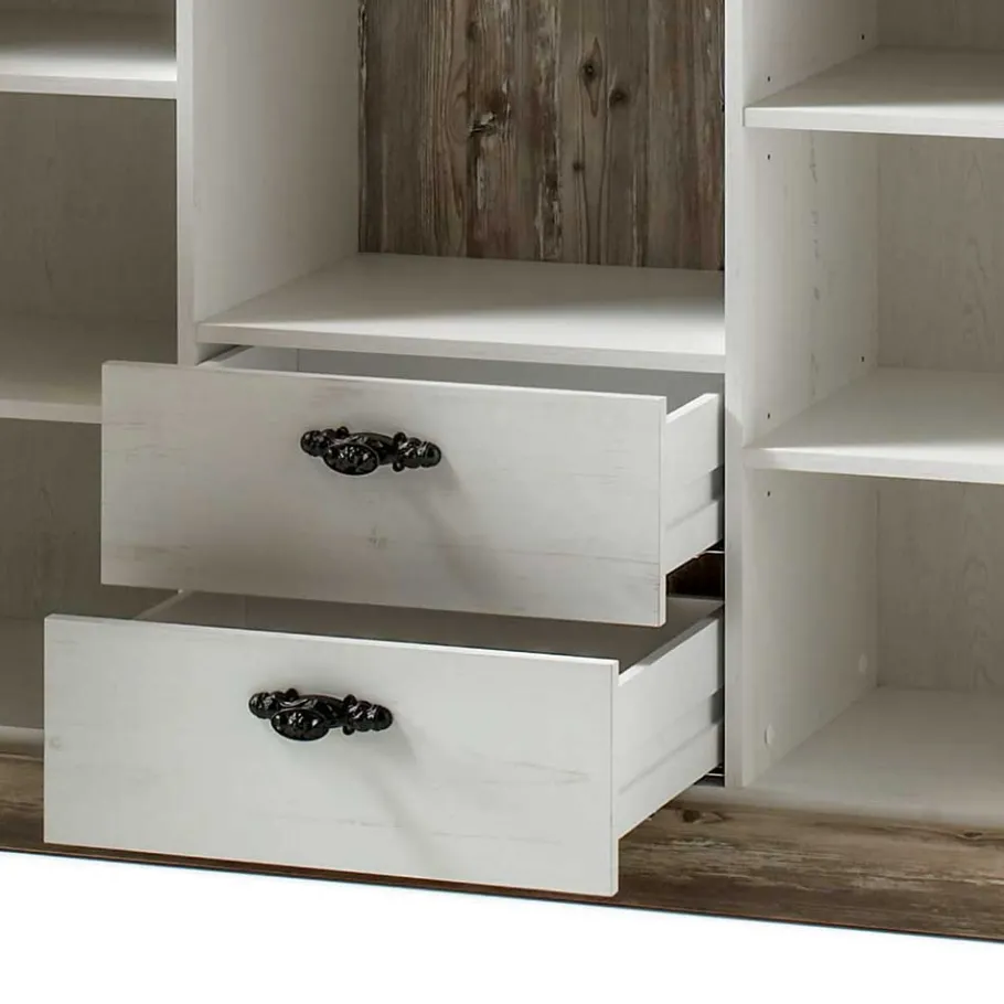 New Wohnen Stauraum Sideboard im Scandi Landhaus Stil Nedita in Weiß