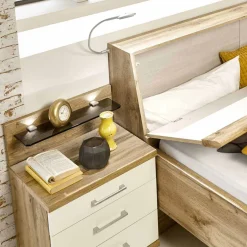 Outlet Wohnen Stauraumbett Neriman und Nachtkommoden Set (dreiteilig)