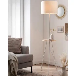 Outlet Wohnen Stehleuchte mit Ablagetisch aus Holz & Metall - Progressive