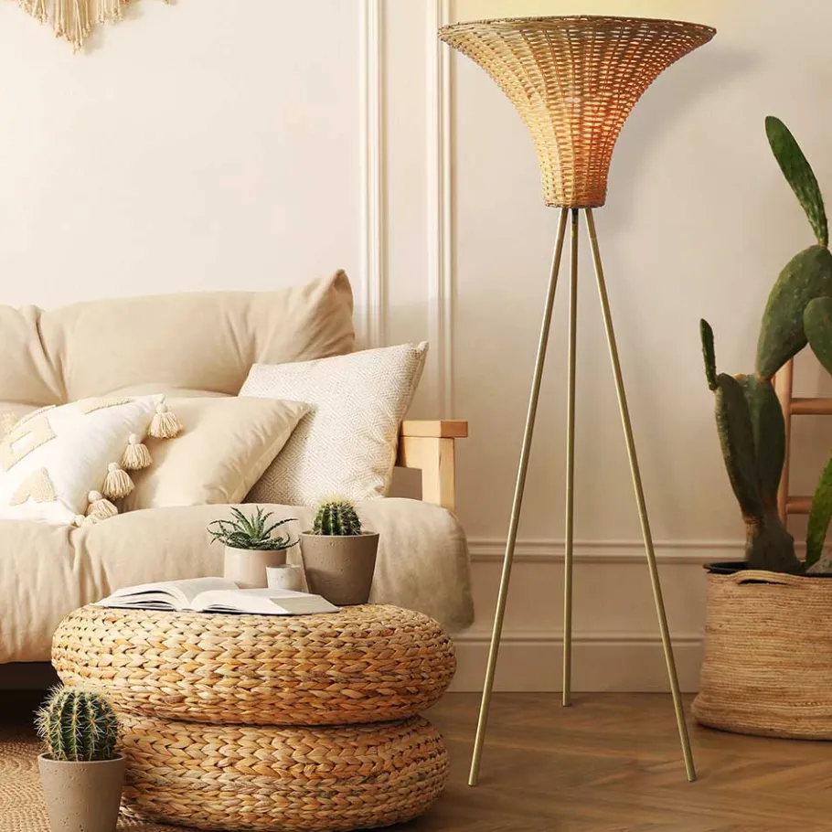 New Wohnen Stehleuchte mit Geflechtschirm Rattan - Alexandre