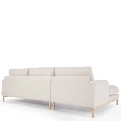 Sale Wohnen Strukturstoff Ecksofa in Creme & Buche - Adejano