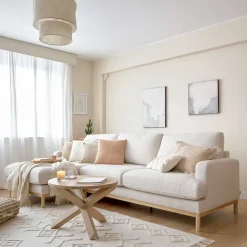 Sale Wohnen Strukturstoff Ecksofa in Creme & Buche - Adejano