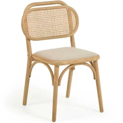 New Wohnen Stuhl mit Wiener Geflecht & Stoffsitz Beige - Fiorenza (2er Set)