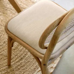 New Wohnen Stuhl mit Wiener Geflecht & Stoffsitz Beige - Fiorenza (2er Set)