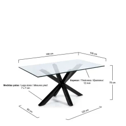 Online Wohnen Stylischer Glastisch Transparent Sismail mit Stahl Mikado Gestell Schwarz