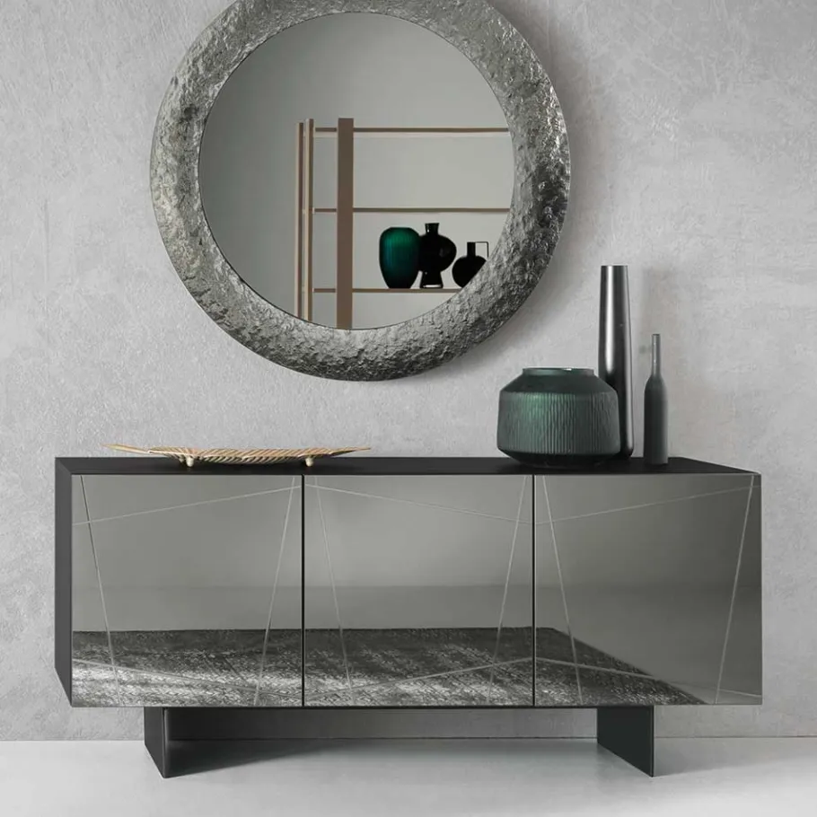Best Wohnen Stylisches Sideboard mit Spiegel Front in Rauchgrau - Odangelo