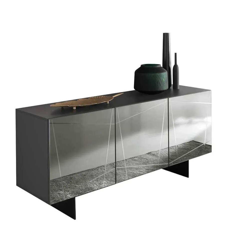Best Wohnen Stylisches Sideboard mit Spiegel Front in Rauchgrau - Odangelo