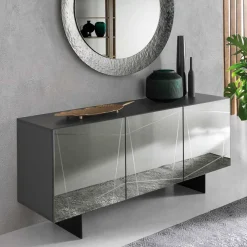 Best Wohnen Stylisches Sideboard mit Spiegel Front in Rauchgrau - Odangelo