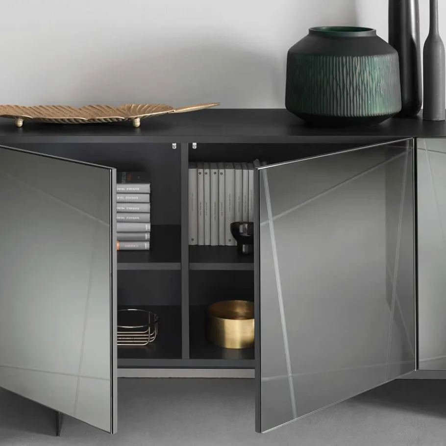 Best Wohnen Stylisches Sideboard mit Spiegel Front in Rauchgrau - Odangelo