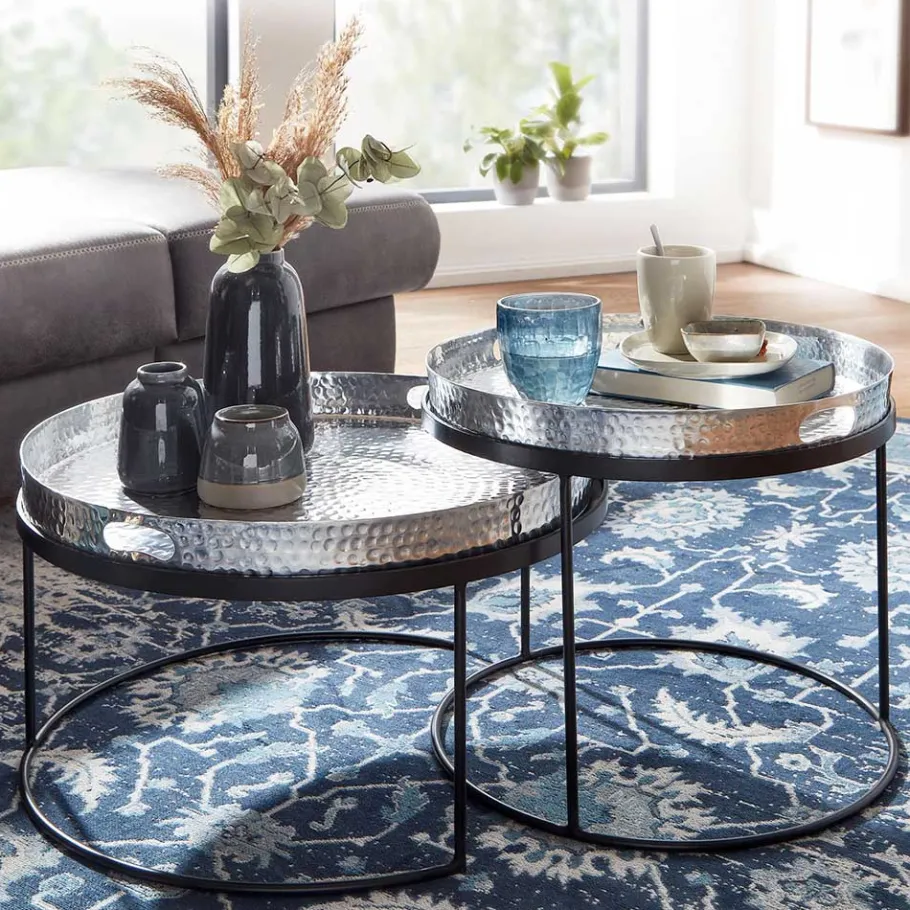 Discount Wohnen Tablett Couchtische in Silber - Astuto (zweiteilig)