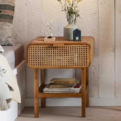 Clearance Wohnen Teak Holz Nachtkommode mit Wiener Geflecht - Teako