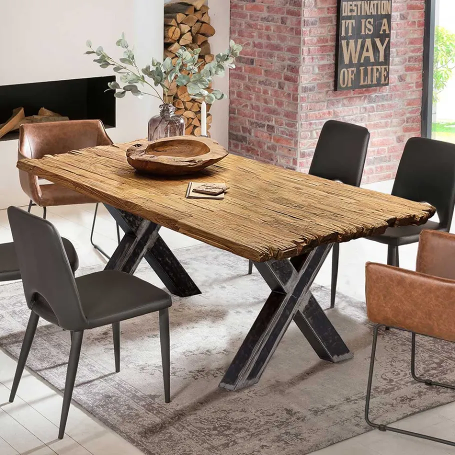 Best Wohnen Teak Recyclingholz Tisch mit X Füßen - Omegon