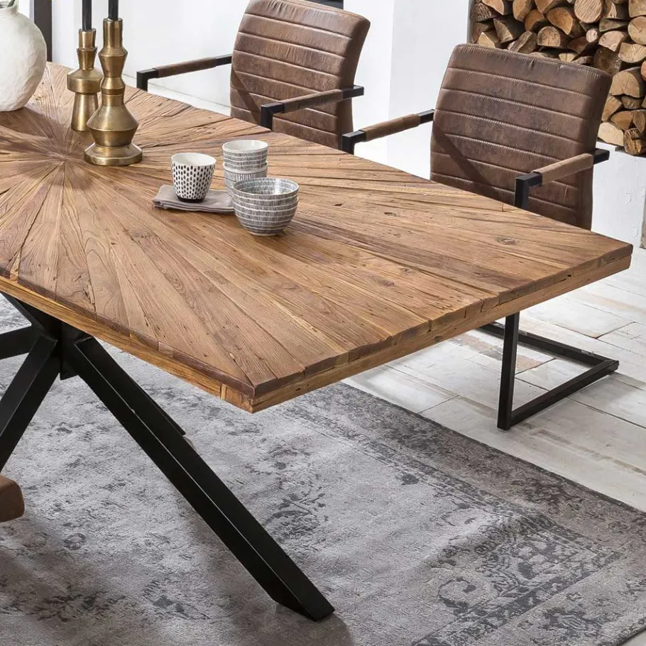 Discount Wohnen Teakholz Esszimmertisch mit Spider Gestell - Saconso